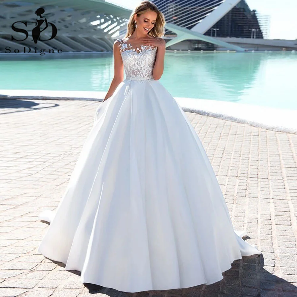 Top Trends: SoDigne Satin Country 2023 Wedding Dresses Sleeves Beads Belt Lace Appliques Princess Wedding Gowns For Women Bride Shoppable Styles