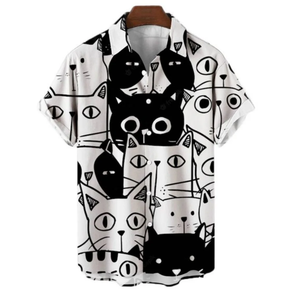 Top Trends: 2023 3d Lapel Hawaiian Shirt Man Casual Short Sleeve Anime Shirts Cartoon Men's Shirt Summer Men Clothes Street Retro Animal Cat Shoppable Styles