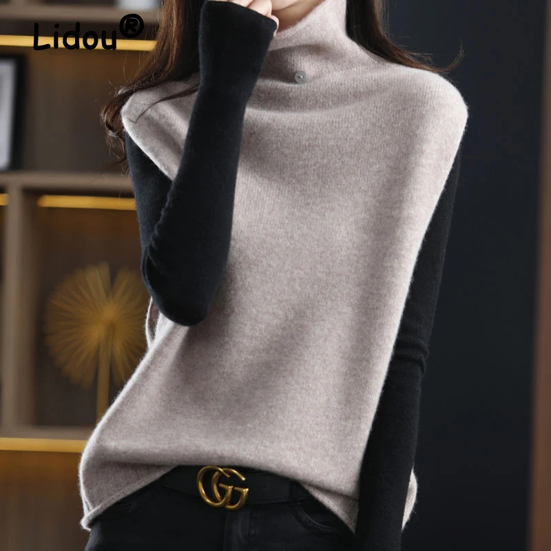 Top Trends: New Women&#039;s Clothing 2022 Wool Turtleneck Sweater Vest Spring Autumn Loose Knit Sleeveless Pullover Female Soft Vest Waistcoat Shoppable Styles