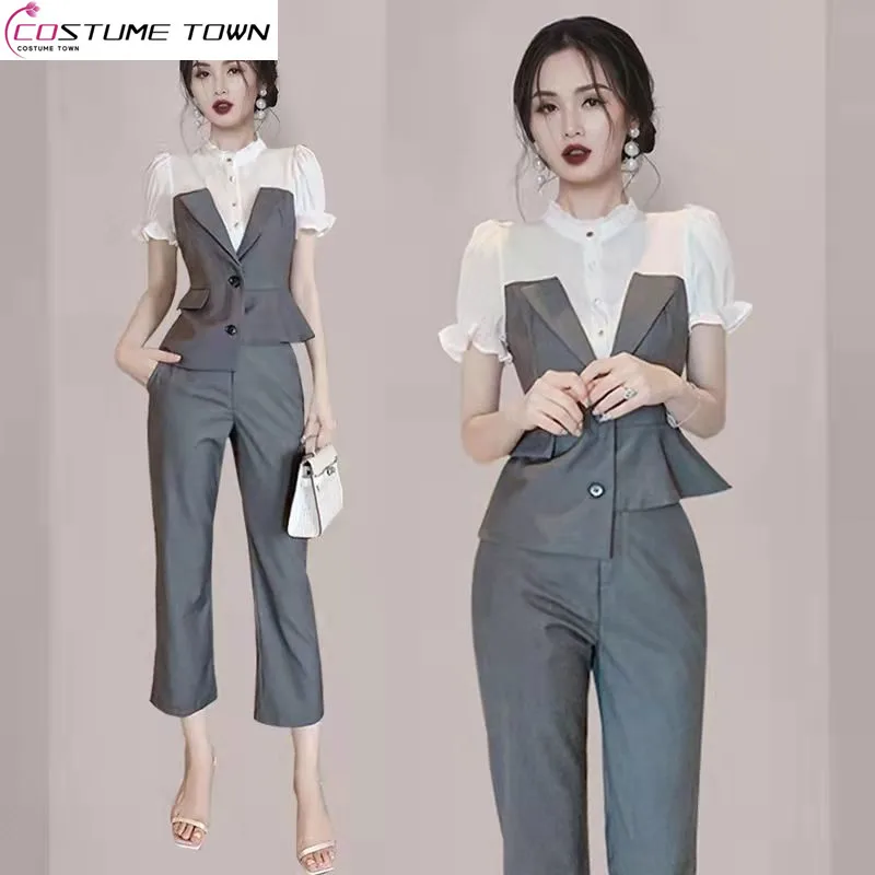 Top Trends: New Korean Popular Ruffle Short Sleeve Asymmetric Chiffon Shirt Casual Pants Two-piece Elegant Women&#039;s Pants Set Office Outfits Shoppable Styles