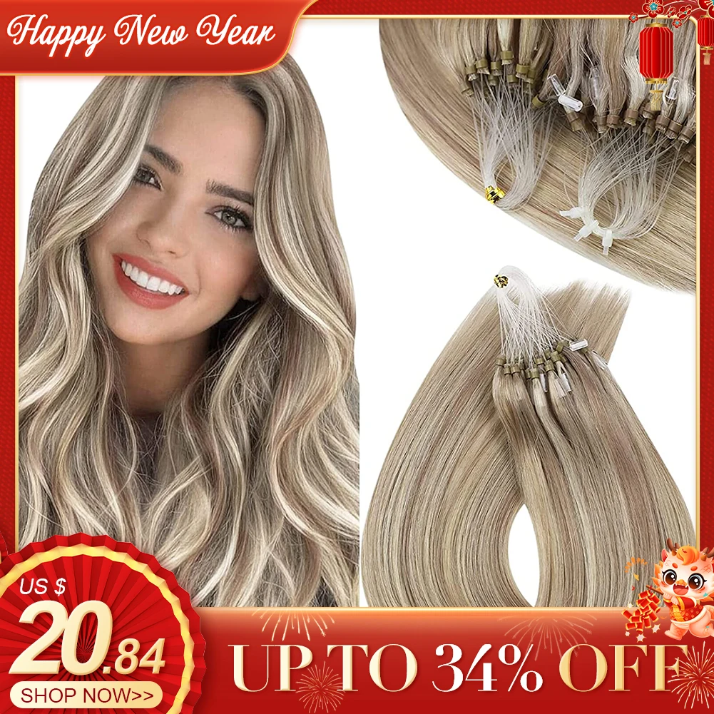 Top Trends: VeSunny Blonde Micro Ring Hair Extensions Real Human Hair Cold Fusion Micro Beads Hair Extensions Silky Straight 50g / 50s Shoppable Styles