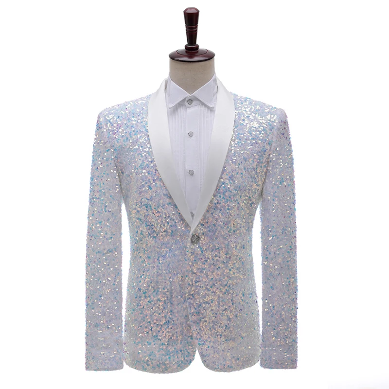 Top Trends: 2024 Men Shawl Collar One Button Blazer Shiny Sequins Bling Men's Blazers Mens Casual Party Stage Costumes Shoppable Styles - Image 3