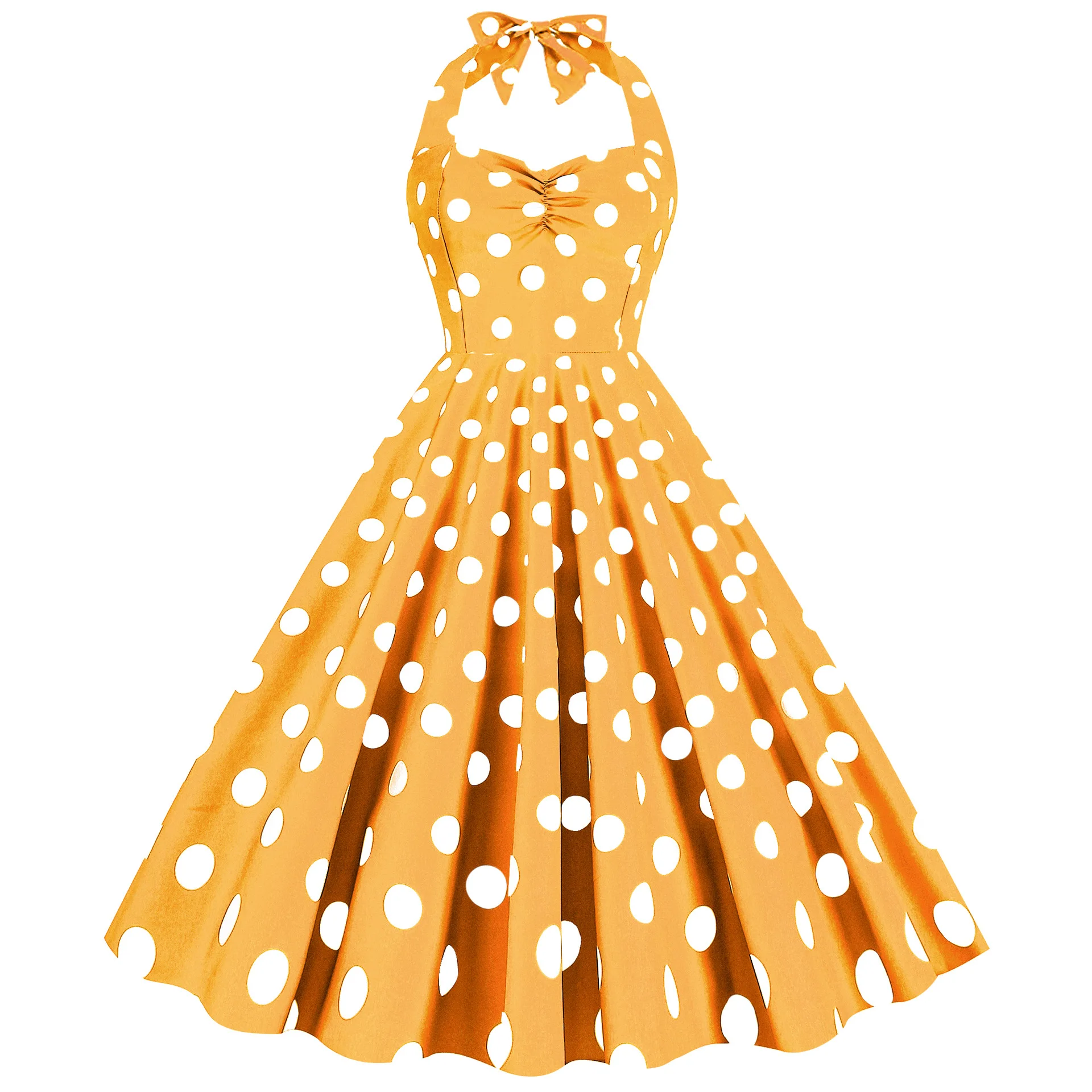 Top Trends: Sexy Retro Yellow Polka Dot Halter Dress Audrey Hepburn 50s 60s Vintage Dress Gothic Pin Up Rockabilly Dress Womens Clothing Shoppable Styles