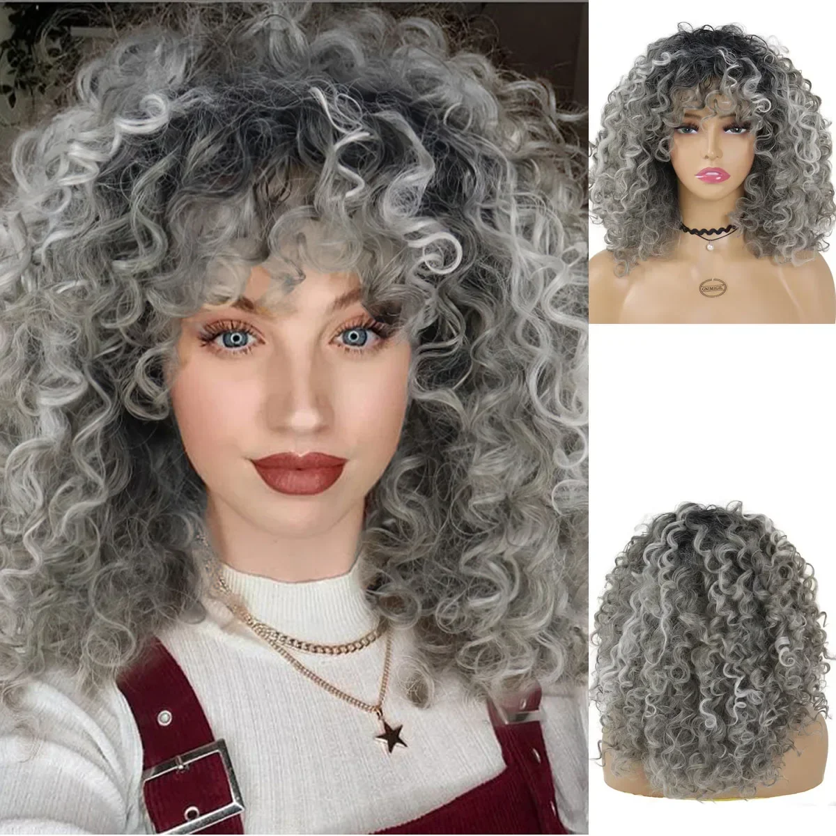 Top Trends: GNIMEGIL Grey Synthetic Ombre Wig For Women Big Puff Short Afro Kinky Curly Wig Cosplay Halloween Party Costume High Temperature Shoppable Styles