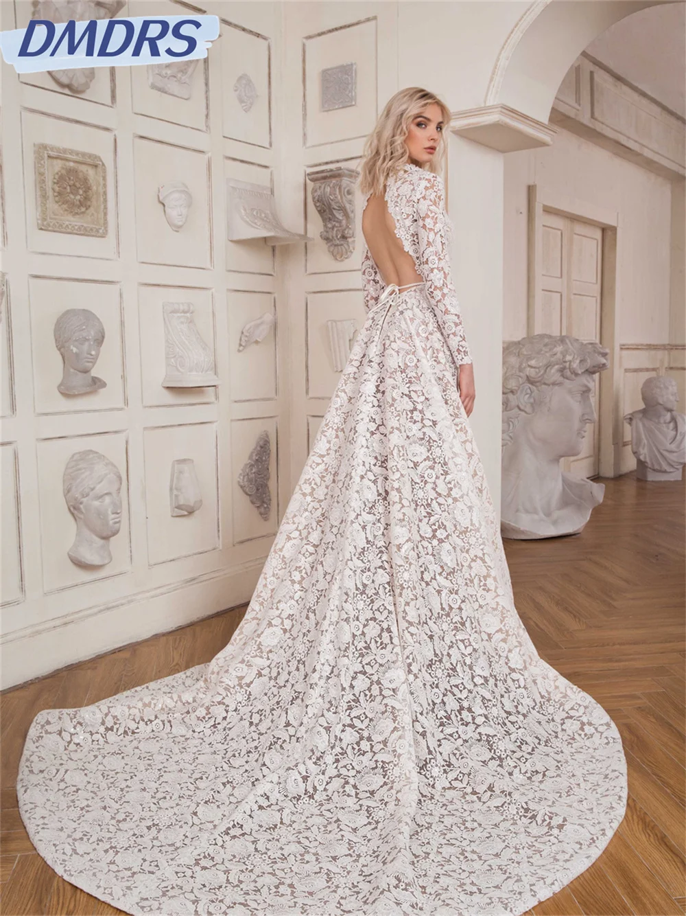 Top Trends: Classic Lace Boho Wedding Dress 2024 Elegant Long Sleeve A-Line Dress Classic Crew Neck Floor Length Gowns Vestidos De Novia Shoppable Styles - Image 2