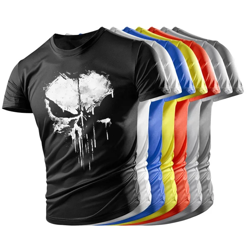 Top Trends: New Handsome Skull Pattern Muscular Men T-shirt Sports Tough Guy Style Summer Outdoor Light Breathable Comfortable Elastic Shoppable Styles