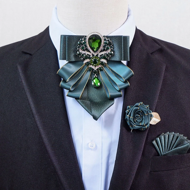 Top Trends: Bow Tie Brooch Set Luxury Jewelry British Business Banquet Dress Shirt Collar Flowers Men's Wedding Bow-tie Corsage 3 Pcs Sets Shoppable Styles