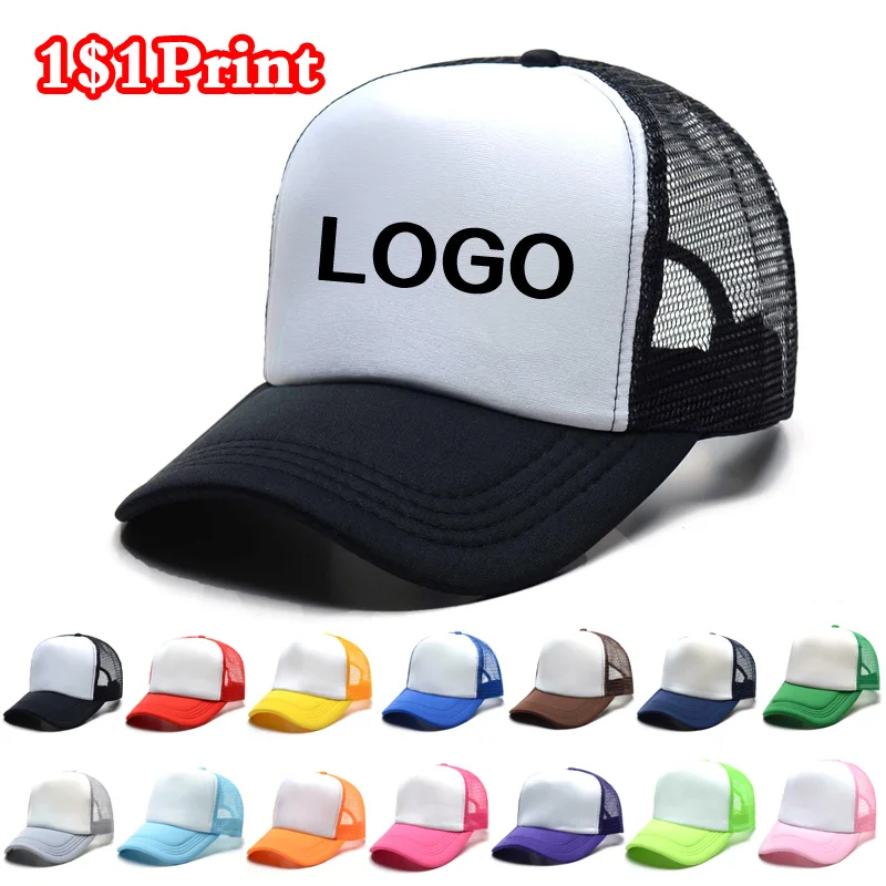 Top Trends: Custom DIY Logo Print Mesh Trucker Cap Unisex Cap Casual Plain Baseball Cap Adjustable Snapback Hats For Women Men Trucker Cap Shoppable Styles