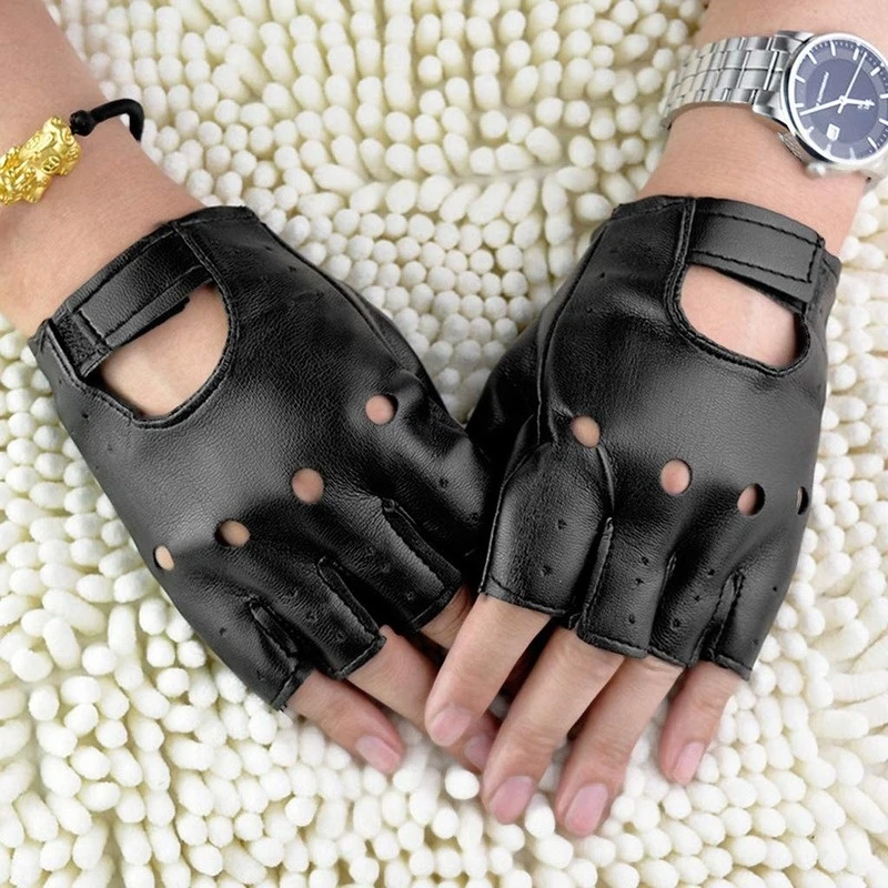 Top Trends: Unisex Artificial Leather Half-Finger Gloves Theatrical Punk Hip-Hop Driving Motorcycle Performance Party Fingerless Mittens Shoppable Styles