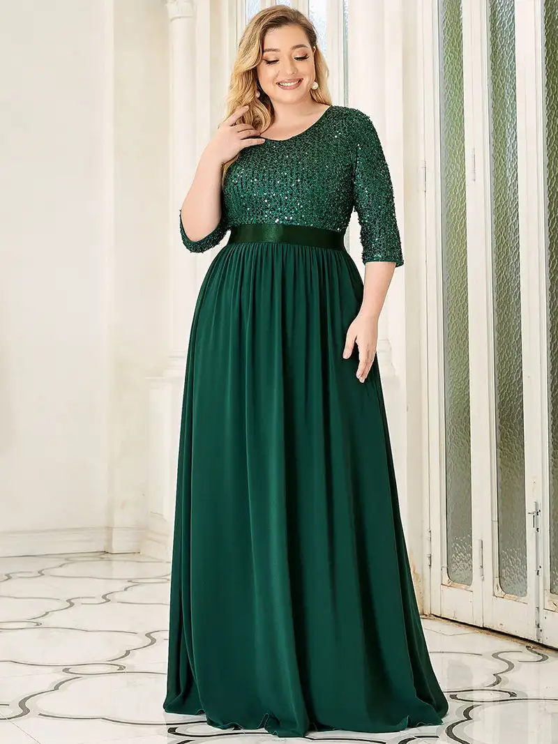 Top Trends: Plus Size Elegant Women's Dresses Long A-LINE O-Neck Half Sleeve Floor-Length Gown 2024 BAZIIINGAAA Of Sequine Prom Women Dress Shoppable Styles - Image 3