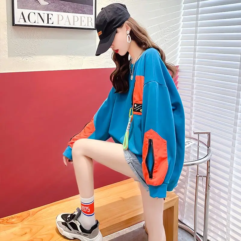 Top Trends: 2023 New Spring And Autumn Trend Personalized Contrast Color Zipper Korean Student Casual Loose Oversize Women's Sweater Shoppable Styles - Image 3