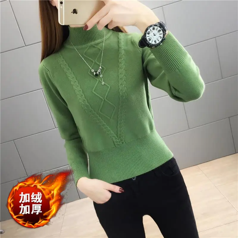 Top Trends: Autumn And Winter Women's Pullover Half High Neck Long Sleeve Solid Twist Stripe Plaid Slim Fit Sweater Fashion Casual Knit Tops Shoppable Styles