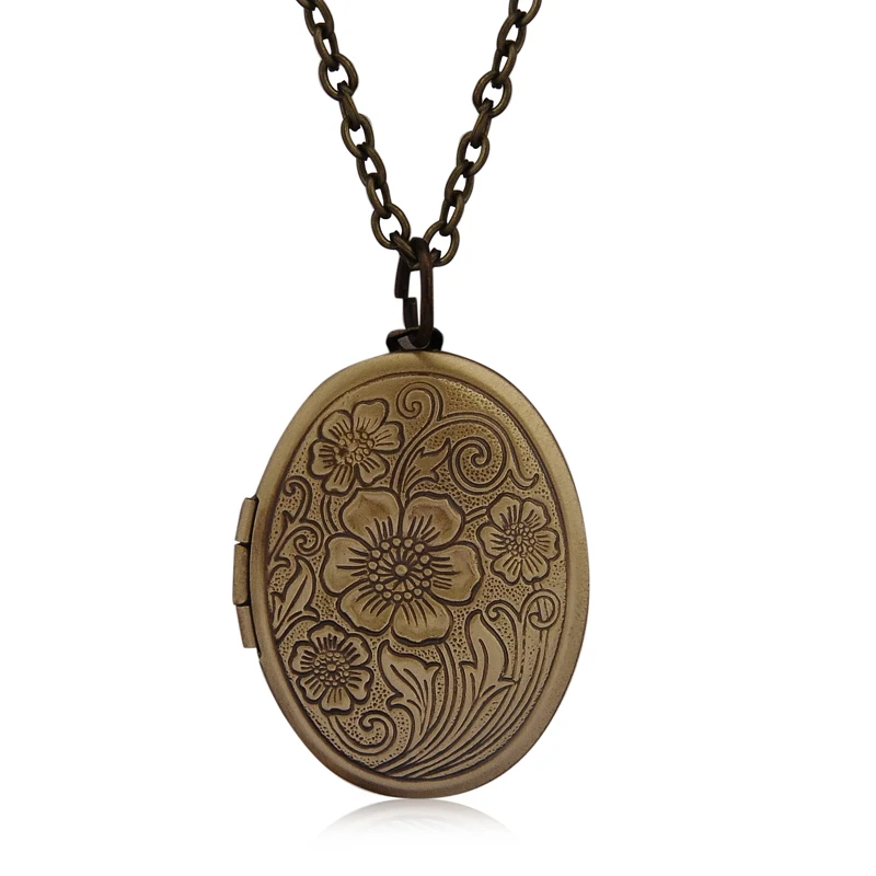 Top Trends: Oval Carved Flower Stripe Locket Pendant Necklace Women Vintage Ancient Brass Opening Photo Box Jewelry Shoppable Styles