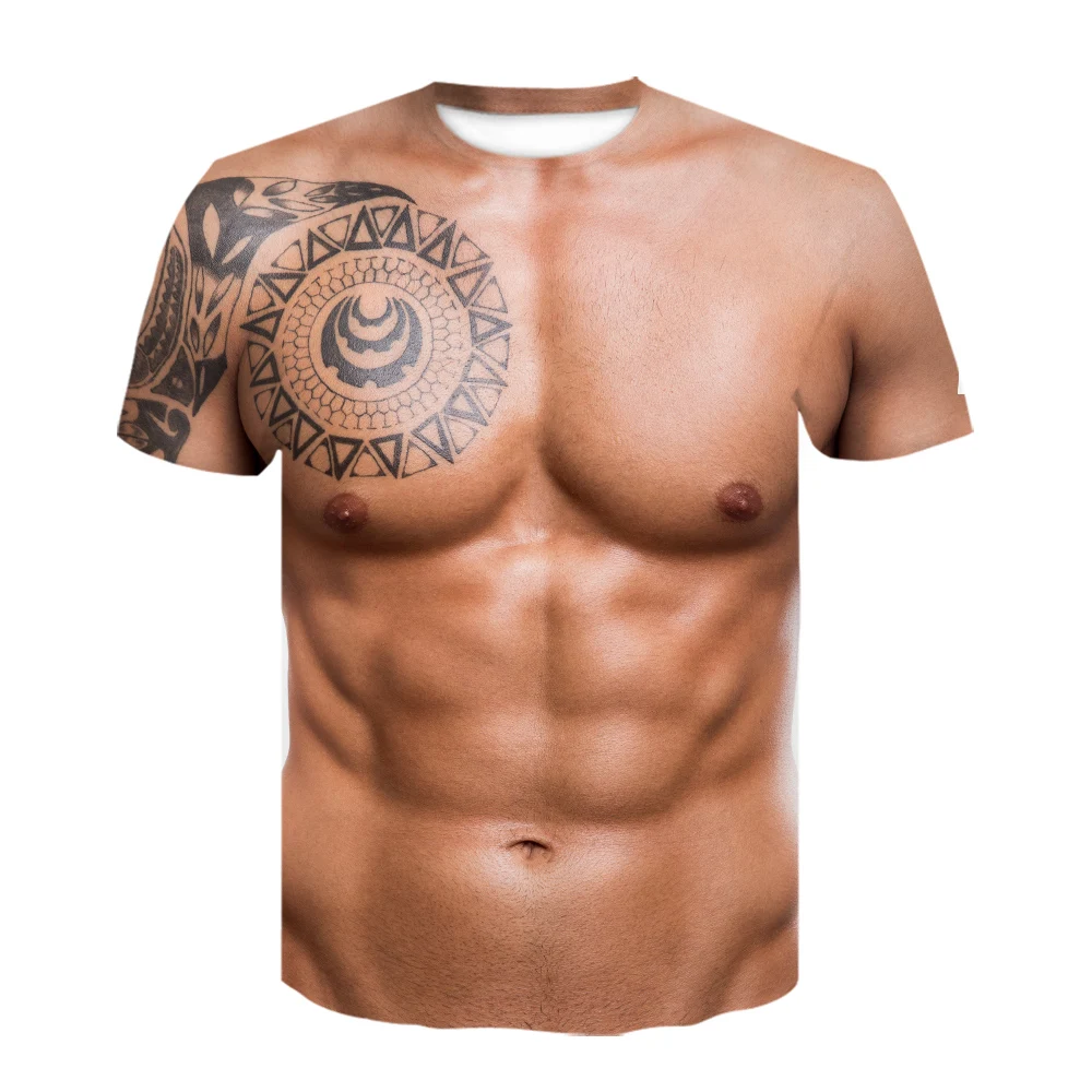 Top Trends: 2022 Summer Funny 3d Muscle T Shirt Men&#039;s New Short-sleeved Fitness Cool Top Tee Streetwear Cosplay Fake Muscle T Shirt Belly Shoppable Styles