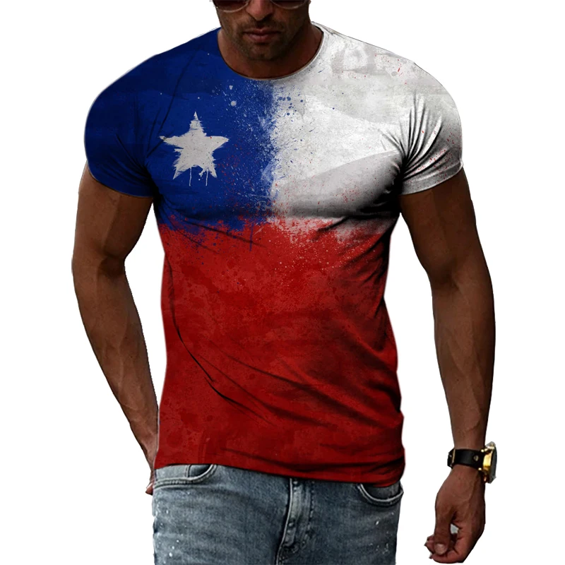 Top Trends: Summer T-shirts For Man 3D Print Hip Hop Harajuku Personality Round Neck Short Sleeve Fashion Natural Scenery Chile Map And Flag Shoppable Styles