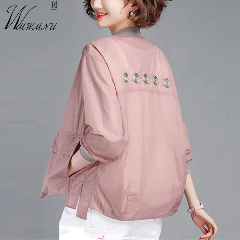 Top Trends: Oversize 90kg Loose Sun Protection Jacket Women Daisy Embroidery Thin Casual Outerwear Long Sleeve Short Spring Summer Clothing Shoppable Styles