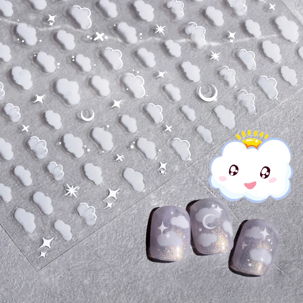 Top Trends: 1Sheet Korean White Cloud Blue Nail Art Sticker 3D Star Moon Decal Pure Twilight Self-adhesive Manicure Slider Accessories RE #53 Shoppable Styles