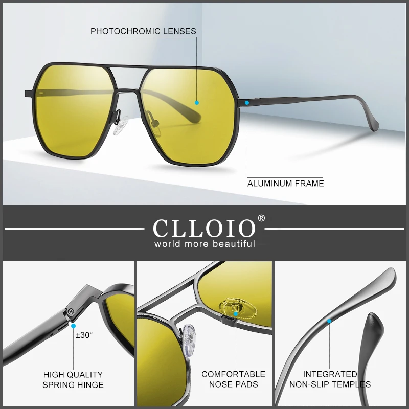 Top Trends: CLLOIO Anti-glare Day Night Vision Glasses Men Women Polarized Driving Sun Glasses Square Aluminum Photochromic Sunglasses UV400 Shoppable Styles - Image 4