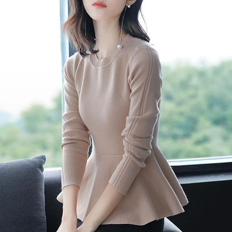 Top Trends: Fashion O-Neck Knitted Spliced Loose Ruffles Blouse Women&#039;s Clothing 2023 Autumn New Casual Pullovers Solid Color Commute Shirt Shoppable Styles