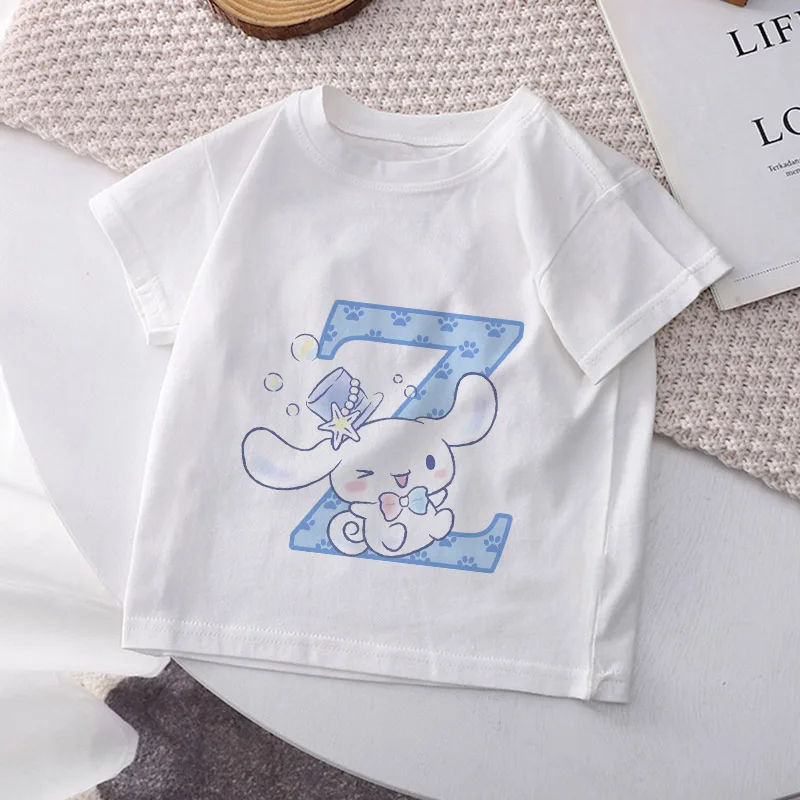 Top Trends: Cinnamoroll Children T-shirt Letter A B C D Name Combination Sanrio Kawaii Girls Tee Shirts Cartoons Casual Clothes Kid Boy Tops Shoppable Styles