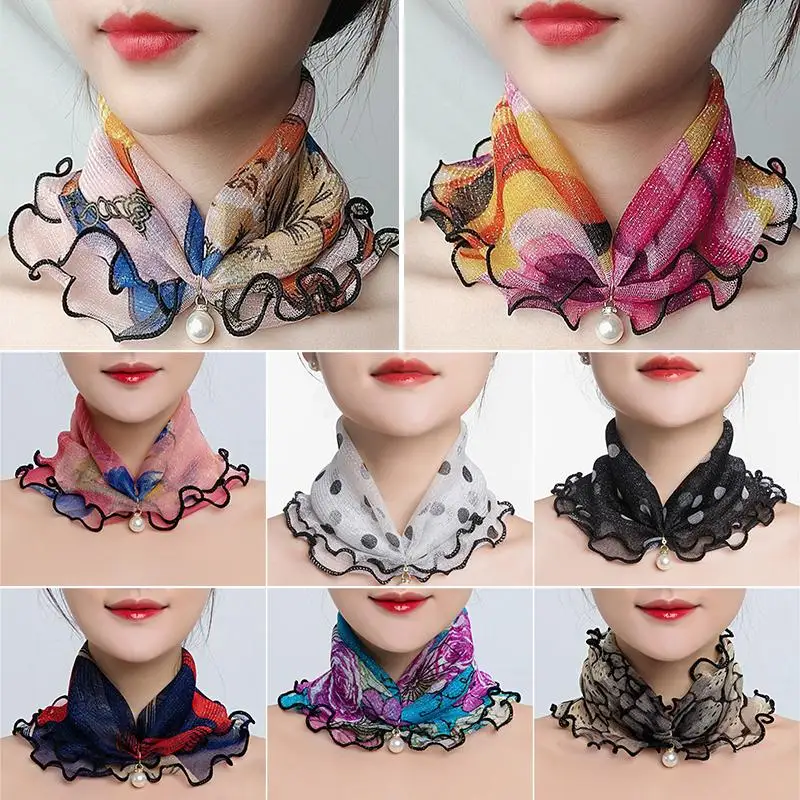 Top Trends: Women Ruffle Lace Scarf Pearl Pendant Chiffon Scarves Shiny Headscarf Thin High Elasticity Neck Wrap Organza Neck Collar Scarf Shoppable Styles