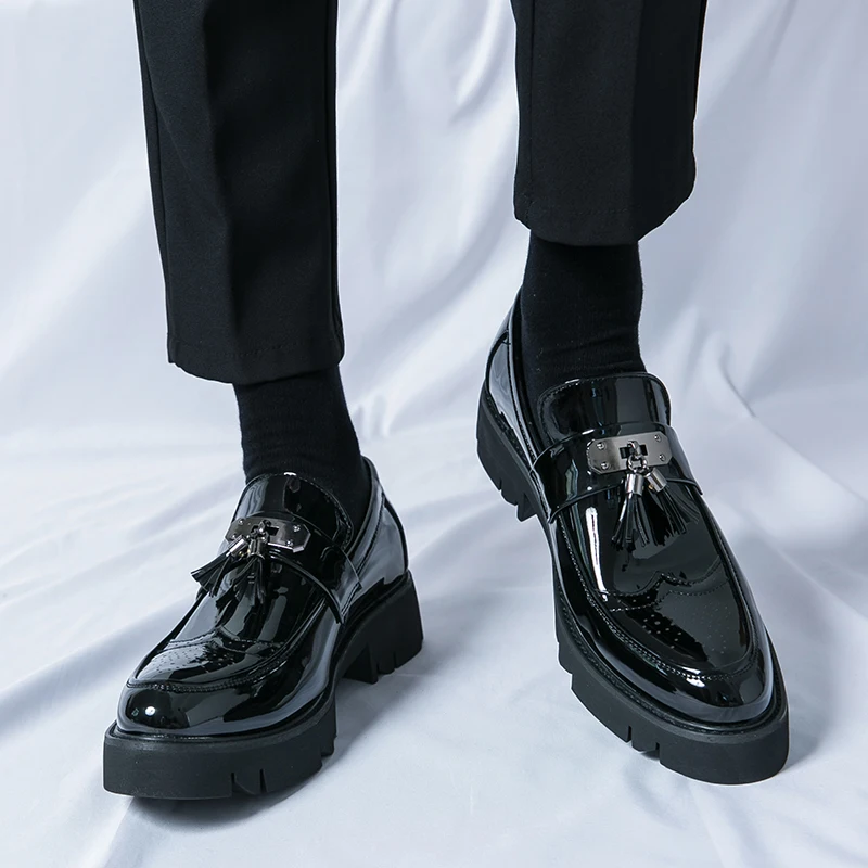 Top Trends: Black Loafers For Men Patent Leather Round Toe Slip-On Tassels Handmade Mens Shoes Size 38-46 Shoppable Styles