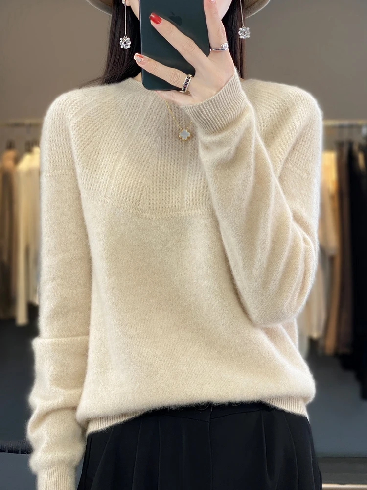 Top Trends: 100% Merino Wool Sweater Women Autumn Winter Pullovers O-Neck Hollow Long Sleeves Cashmere Knitwear Female Basic Bottoming Shirt Shoppable Styles