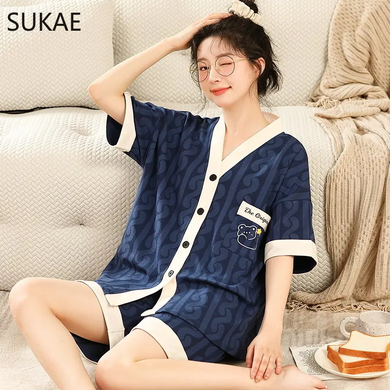 Top Trends: SUKAE M-5XL Japanese Kimono Style Sleepwear Womens Cardigan Summer Shorts Cotton Homsuits Lady 2 Pieces V-neck Lounge Nightwear Shoppable Styles