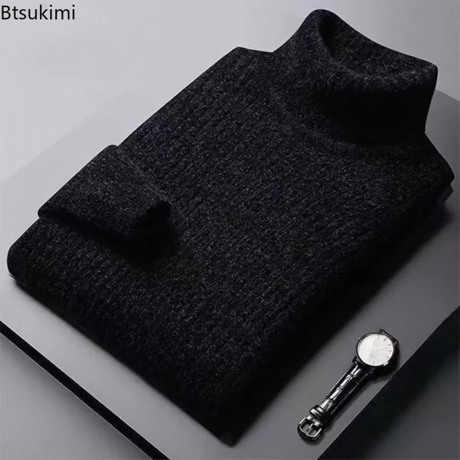 Top Trends: New 2024 Men's Thick Warm Sweaters Knitted Casual WinterThickened Man PulloversHigh Neck Solid Slim Soft Sweaters For Men Tops Shoppable Styles