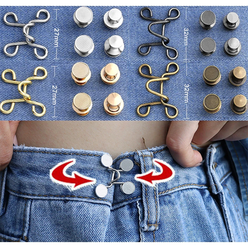 Top Trends: 1 Set Removable Vintage Metal Buttons Men Women Pants Waist Retractor Jeans Nail Free Waist Buckles Adjustable Belt Extender Shoppable Styles