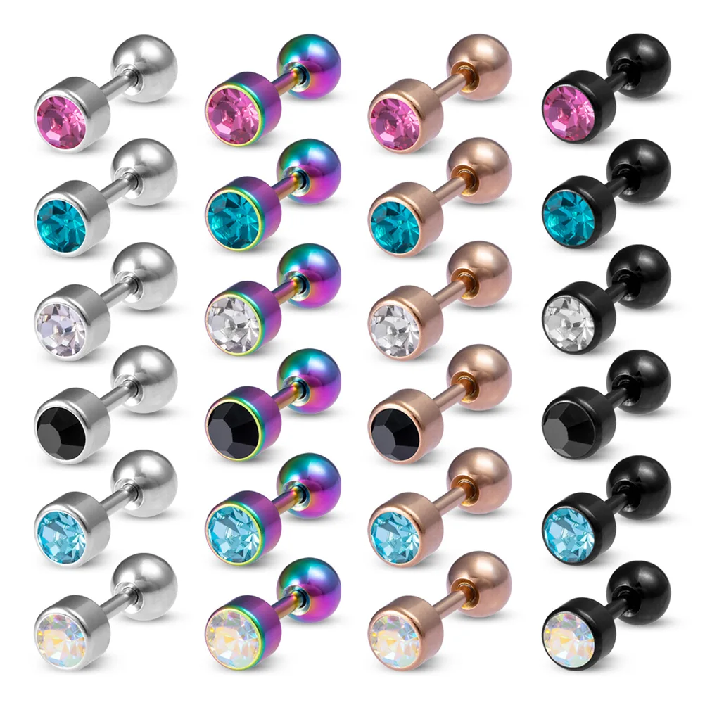 Top Trends: 1 Pair Medical Stainless Steel Crystal Screw Round Ball Stud Earrings Ear Bone Nail Cartilage Earring Ear Piercing Body Jewelry Shoppable Styles