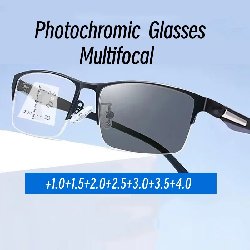 Top Trends: Half Frame Anti-Blue Light Photochromic Glasses Men's Fashion Business Reading Glasses High Definition Near Far Sight Eyeglasses Shoppable Styles