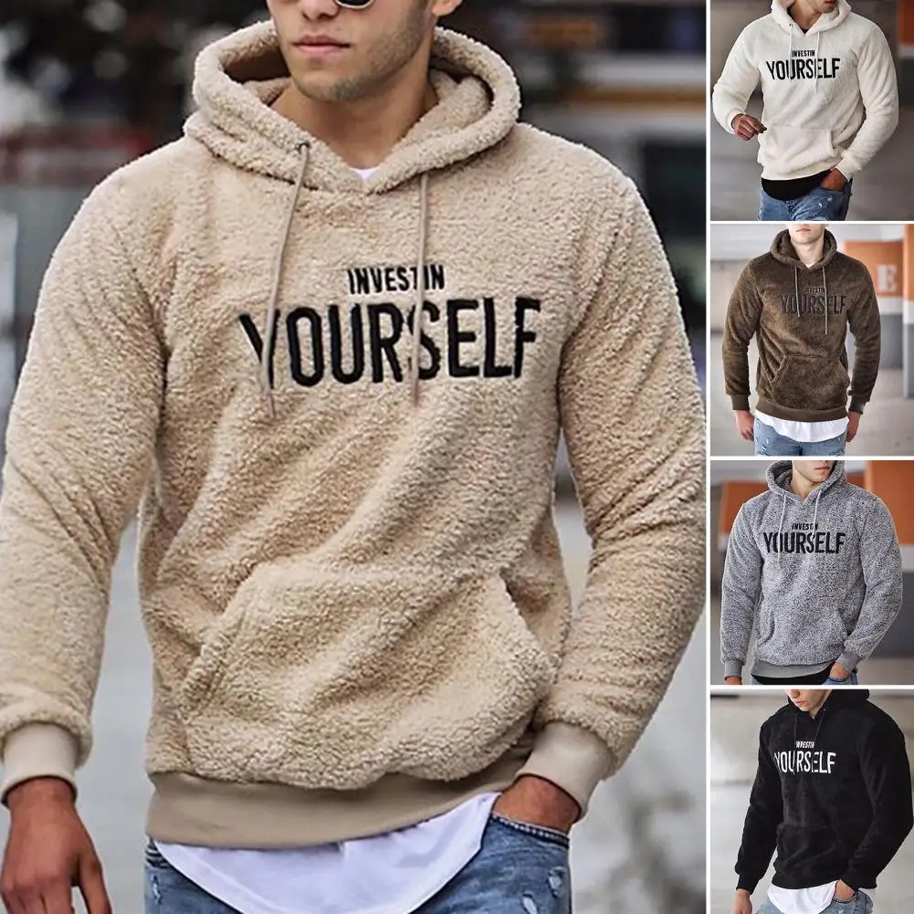 Top Trends: Winter Hoodie Letter Pattern Hooded Hat Long Sleeves Pullover Soft Plush Embroidery Plus Size Men Autumn Hoodie For Daily Wear Shoppable Styles