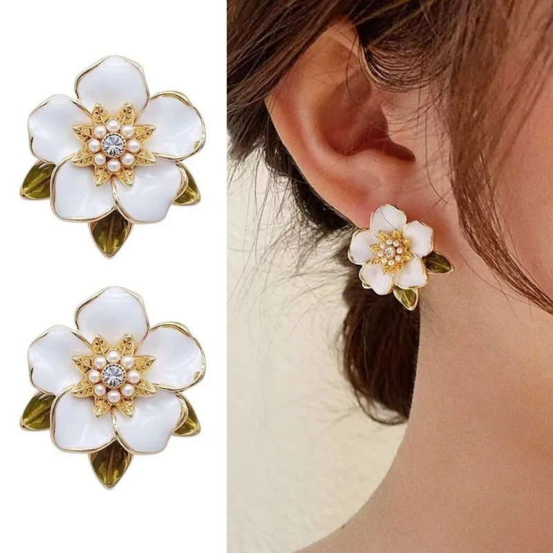 Top Trends: 925 Silver Needle Crystal Pearl Leaf Flower Earrings For Women Jewelry 2023 Trending New Fresh Rural Style Stud Earrings Gift Shoppable Styles