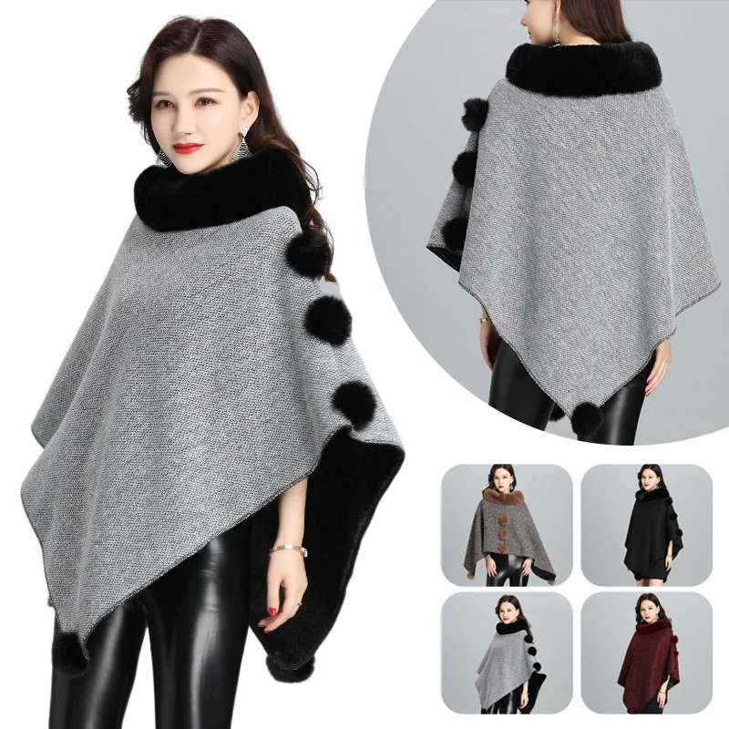 Top Trends: Women Fashion Faux Fur Shawl Imitation Rex Rabbit Fur Collar Cape Cloak Thermal Loose Plush Shawl Wrap Shrug Poncho Coat Shoppable Styles