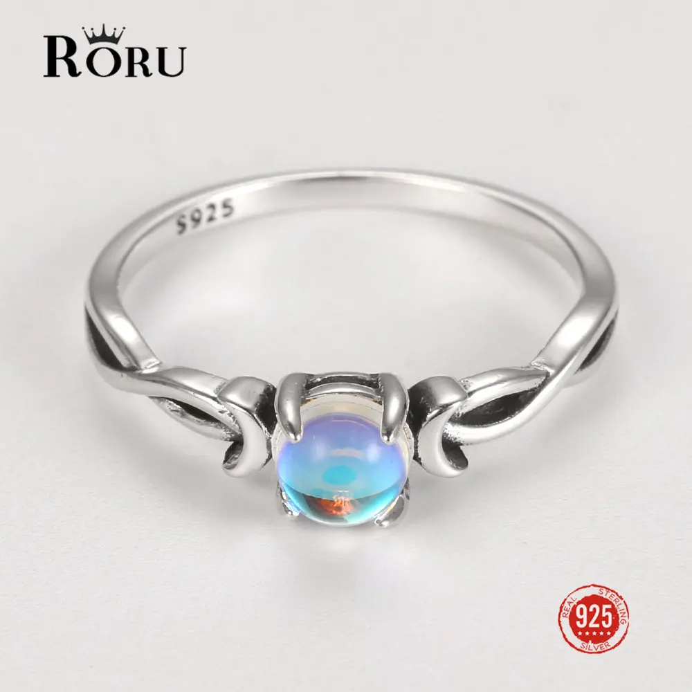 Top Trends: RORU Real S925 Moonstone Silver Rings Diamond Rings Bride Wedding Band Women Gift Anillos Compromiso Mujer Rings Shoppable Styles