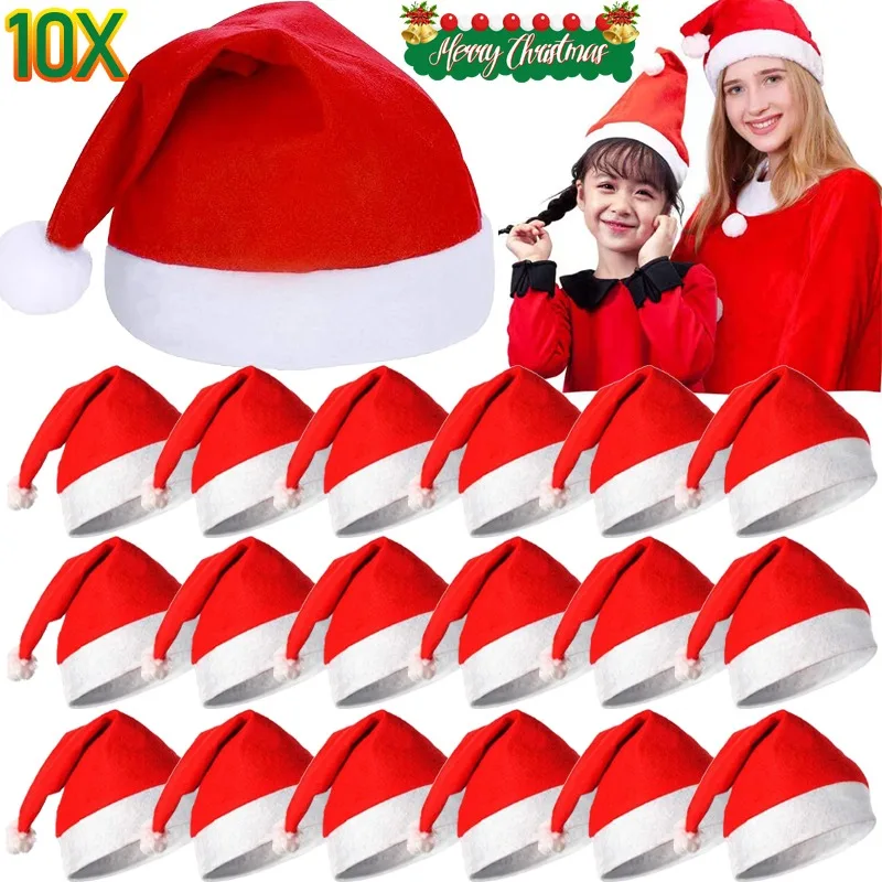 Top Trends: Adults Kids Christmas Hats Non-woven Fabric Santa Claus Xmas Beanies Cap Merry Christmas New Year Party Festival Decoration Gift Shoppable Styles