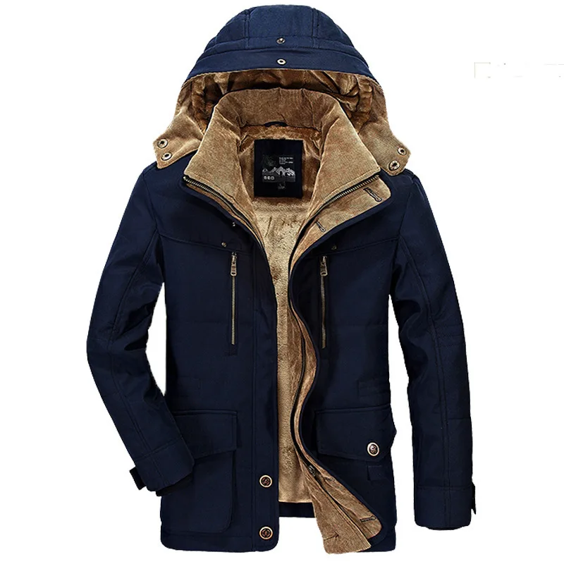 Top Trends: Mid-length Plus Velvet Thick Cotton-padded Jacket Winter Hooded Parka Hat Removable Coat Men Jaqueta Masculina Plus Size 6XL Shoppable Styles