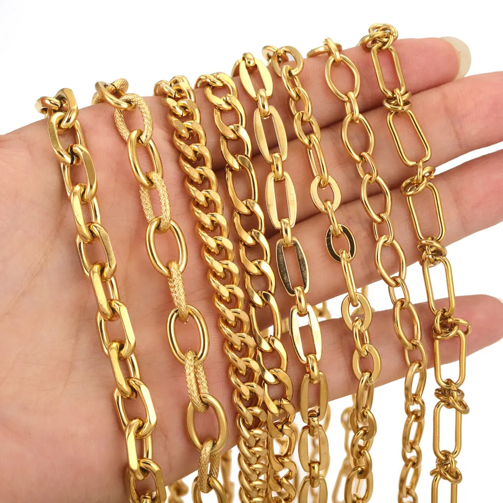 Top Trends: 1meter Stainless Steel PVD 18K Gold Plated Link Chain Big Rolo Cable Bulk Chains For Jewelry Making Necklace Bracelet Accessorie Shoppable Styles