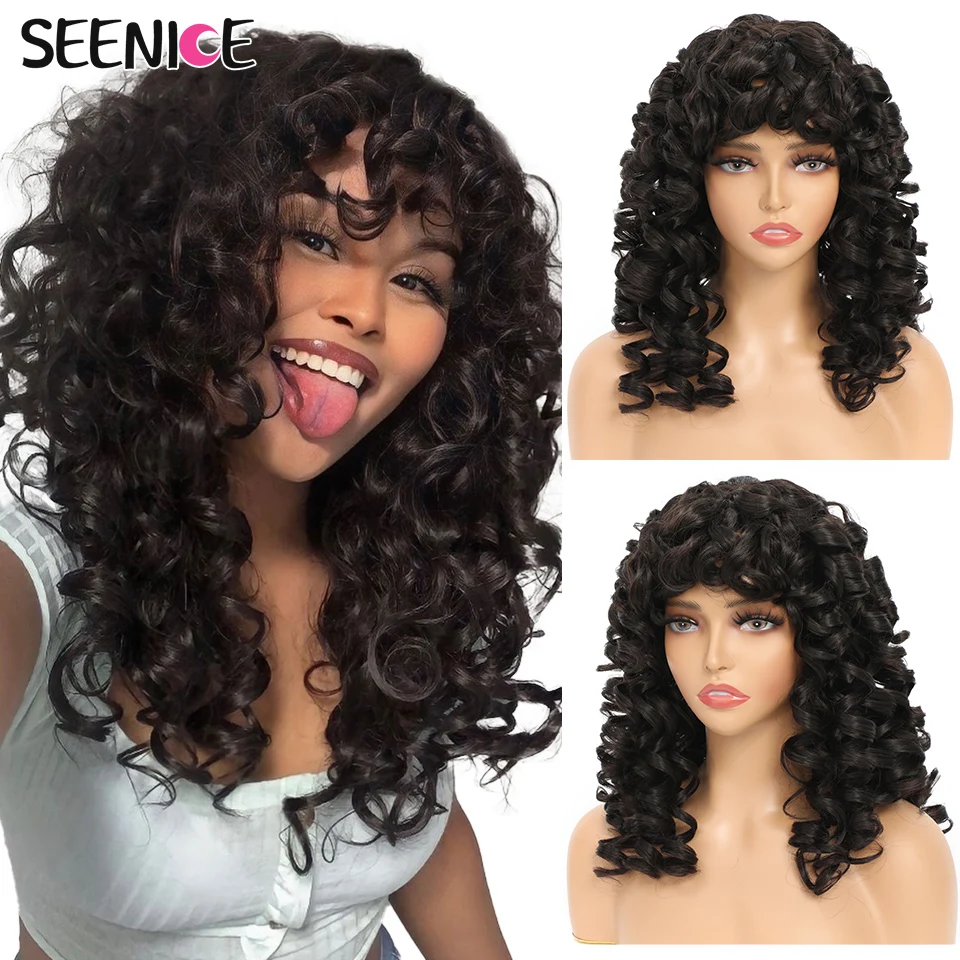 Top Trends: Long Curly Wig With Bangs Curly Synthetic Hair Cosplay Wigs For Women Red Brown Ginger Glueless Natural 18 Inch Female Afro Wig Shoppable Styles