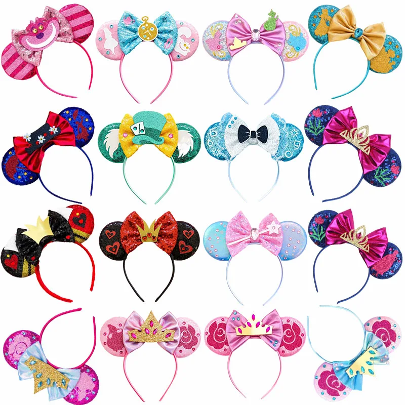 Top Trends: Disney Alice In Wonderland Mickey Mouse Ears Headband Women Sequins Mad Hatter Hairbands Cheshire Cat Headbands For Girls Kids Shoppable Styles