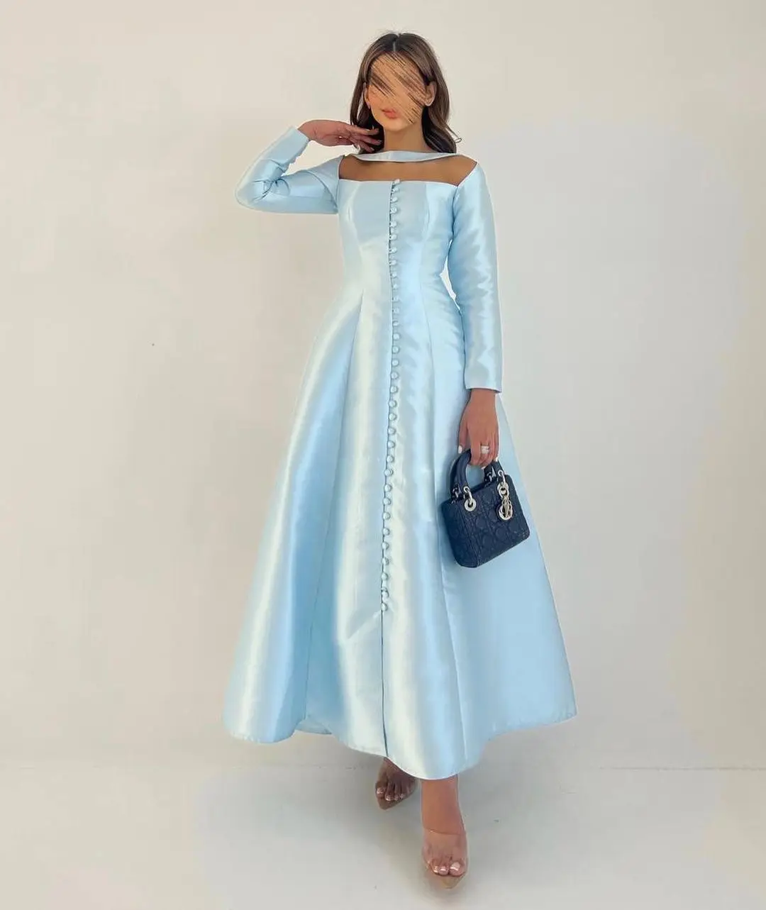 Top Trends: Saudi Arabia Long Sleeves Satin Prom Dresses A-Line Buttons Ankle-Length Modern Evening Dresses Formal Occasion Party Gowns Shoppable Styles