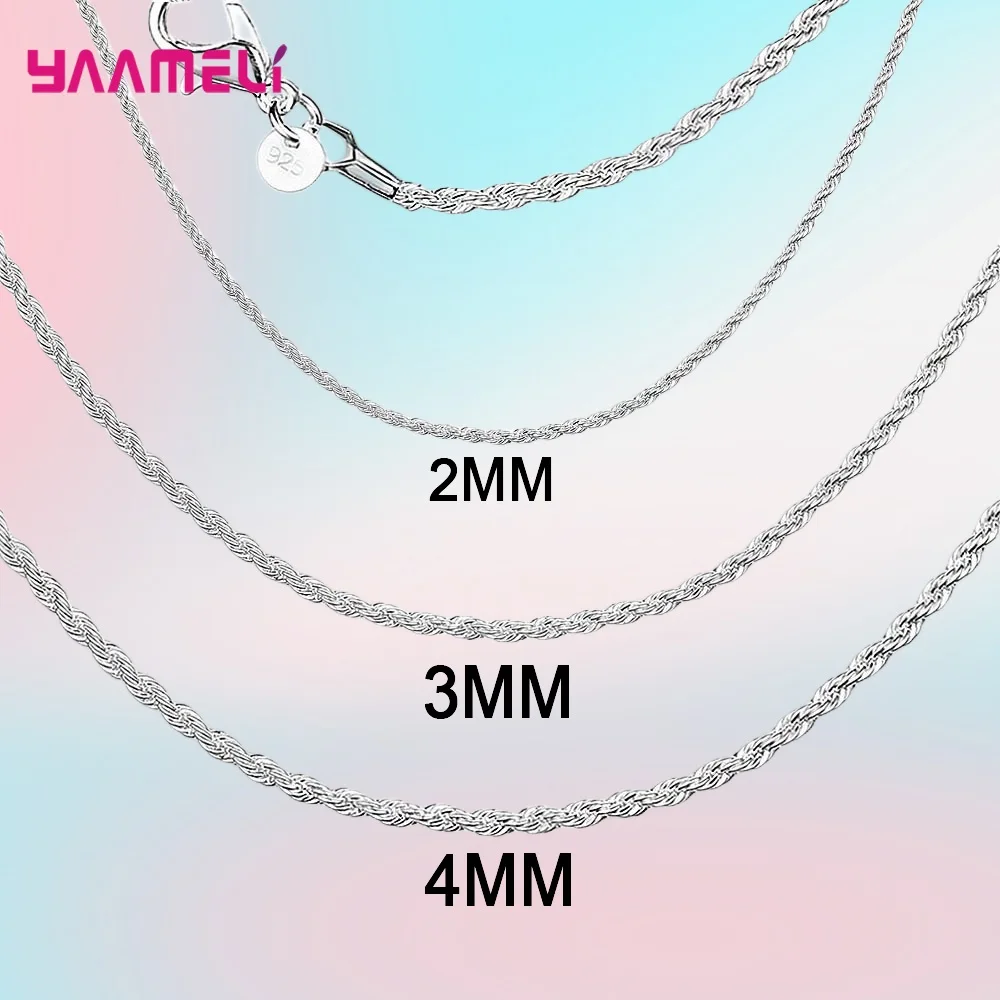 Top Trends: Top Sale Real Pure 925 Sterling Silver Necklace Jewelry Chain For Men Women 2MM 3MM 4MM Width Twisted Rope With Lobster Clasps Shoppable Styles