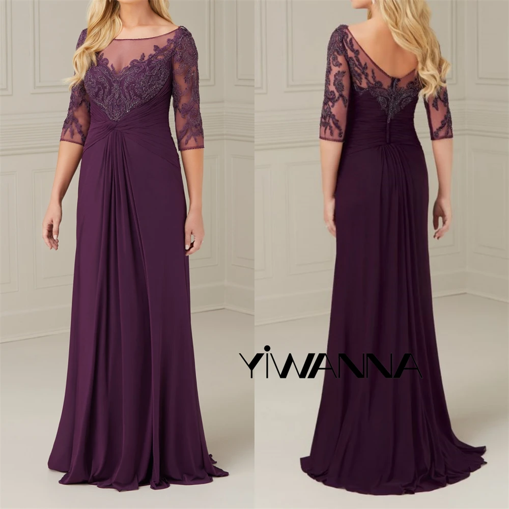 Top Trends: Grape Chiffon A-line Mother Of The Bride Dresses With Beaded Lace 3 / 4 Sleeve Wedding Guest Dresses For Women Robes Invitée Maria Shoppable Styles