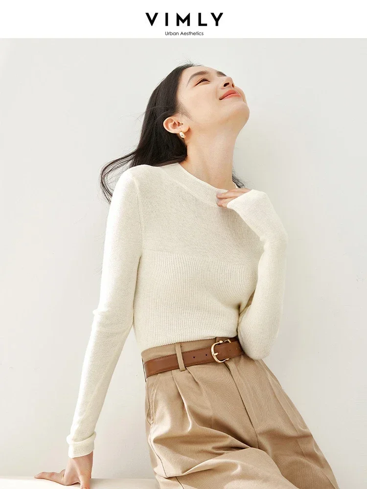 Top Trends: Vimly Silk Wool Blend Knit Sweater Women 2024 Spring Slim Pullover Knitwear Long Sleeve Thermal Tops Female Jerseys Jumper 16111 Shoppable Styles