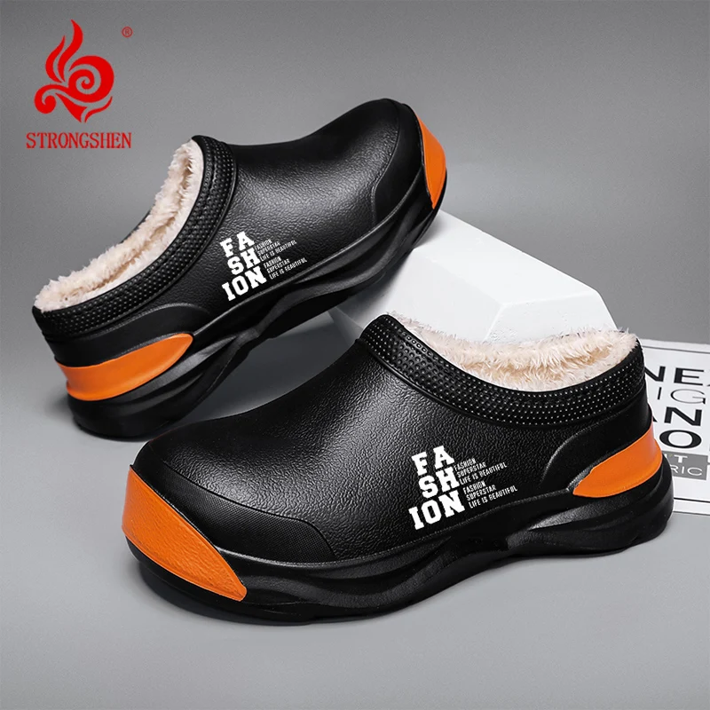 Top Trends: STRONGSHEN Men Plush Warm Chef Shoes Outdoor Garden Clogs Proffesional Waterproof Oilproof Non-Slip Kitchen Shoes For Pet Work Shoppable Styles