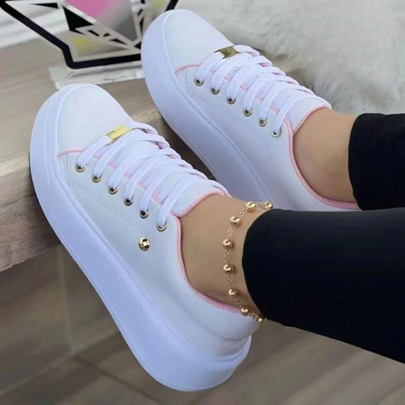 Top Trends: Women Sneakers Fashion Lace-Up Round Head Platform Sport Shoes Spring Autumn Female Walking Flats Ladies Casual Vulcanized Shoes Shoppable Styles