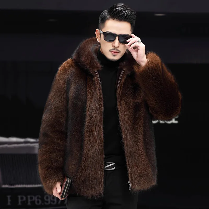 Top Trends: Luxury Winter Warm Faux Fur Coat Men Hooded Thick Fur Coat Jacket Plus Size Branded Zipper Designer Men's Clothing Slim Shoppable Styles