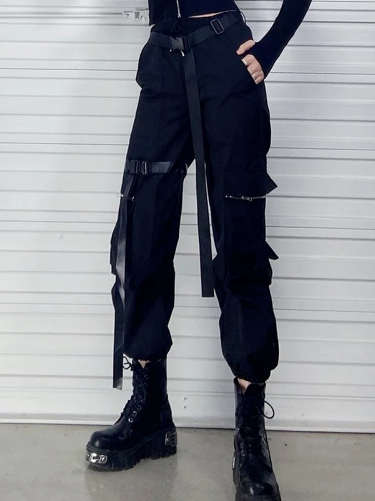 Top Trends: QWEEK Techwear Gothic Black Cargo Pants Women Mall Goth Streetwear Joggers Oversized Pockets Loose Trousers For Female Punk Kpop Shoppable Styles