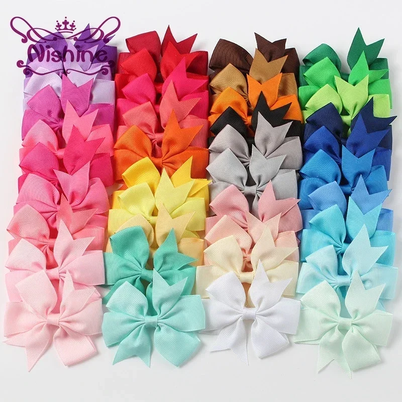 Top Trends: Nishine 40pcs / lot Women Ribbon Bows Clips Baby Girls Bowknot Hairpin Boutique Kids Children Headwear Gift Set Hair Accessories Shoppable Styles